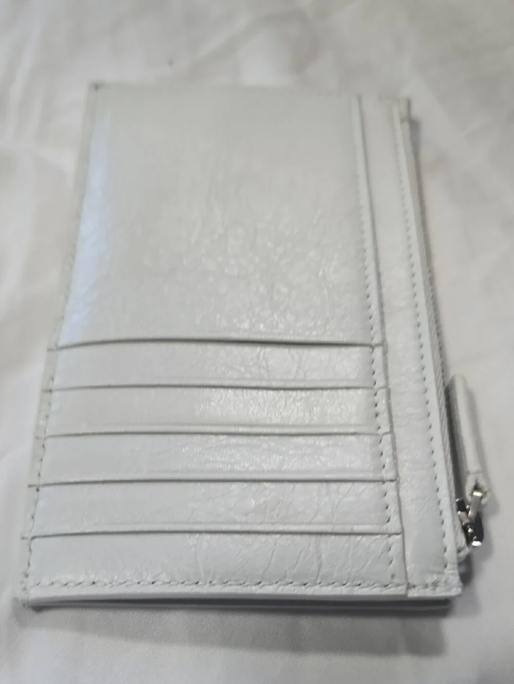 Balenciaga White Leather Logo Zip Card Holder Wallet